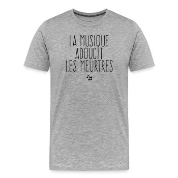 La Musique adoucit les Meurtres - Humour Noir - T-shirt bio Premium Homme - gris chiné - Devant - Damien (186cm)