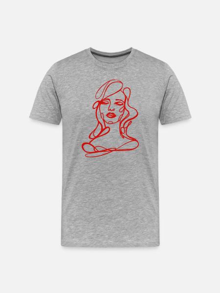 Rotes Porträt – Modeillustration - Männer Premium Bio T-Shirt - Grau meliert