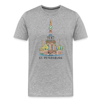 St. Petersburg, Kirche, Russland, Strichzeichnung - Männer Premium Bio T-Shirt - Grau meliert - Vorne - Damien (186cm)