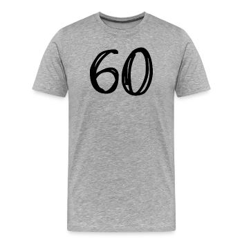 60. 60 ANS. 60e ANNIVERSAIRE. ANNIVERSAIRE 60 ANS. - T-shirt bio Premium Homme - gris chiné - Devant - Damien (186cm)