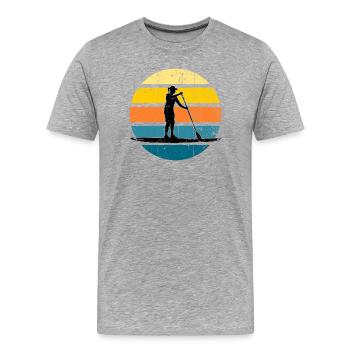 Sunset Paddleboard Silhouette - Männer Premium Bio T-Shirt - Grau meliert - Vorne - Damien (186cm)