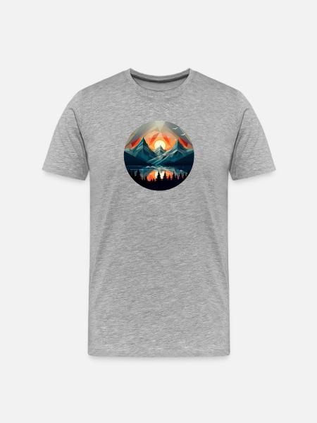 Geometric mountains, beautiful sunset - Men's Premium Organic T-Shirt - heather grey