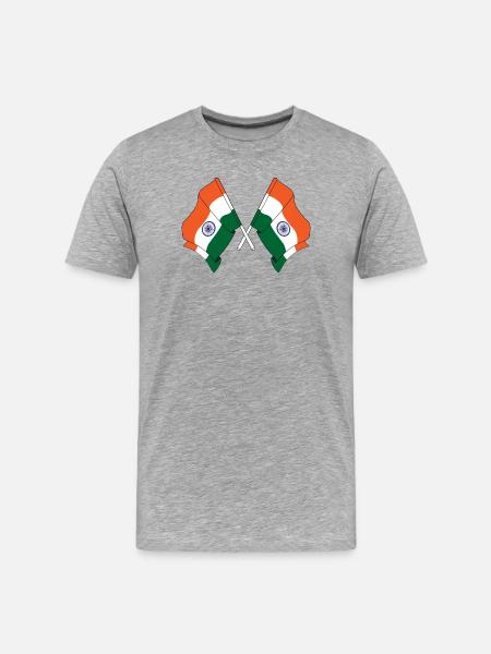 Deux drapeaux de l’Inde croisés - T-shirt bio Premium Homme - gris chiné