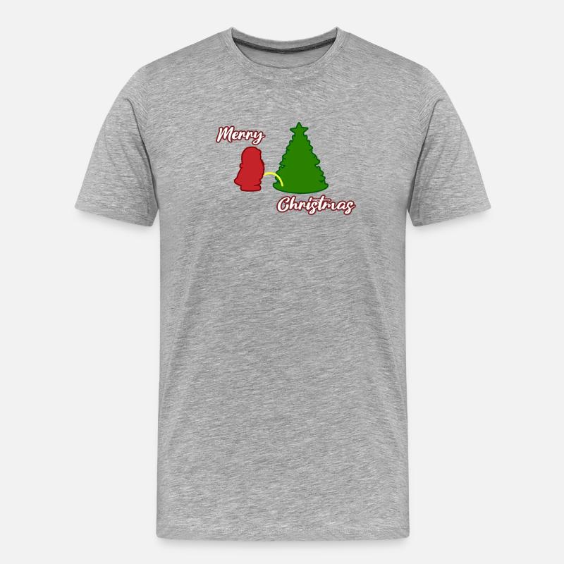 Santa peeing - Christmas Tree - Weihnachtsmann - Männer Premium Bio T-Shirt - Grau meliert