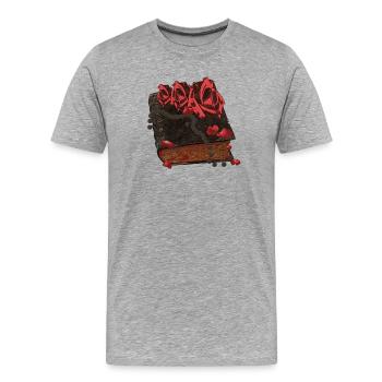 Bücher Design, Blutflecken, Rosenblüten - Männer Premium Bio T-Shirt - Grau meliert - Vorne - Damien (186cm)