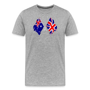 Drapeau de l’Australie et drapeau de l’Angleterre - T-shirt bio Premium Homme - gris chiné - Devant - Damien (186cm)