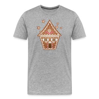 uriges Lebkuchen Haus mit Lebkuchen Sterne - Männer Premium Bio T-Shirt - Grau meliert - Vorne - Damien (186cm)