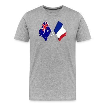 Drapeau de l’Australie et drapeau de la France - T-shirt bio Premium Homme - gris chiné - Devant - Damien (186cm)