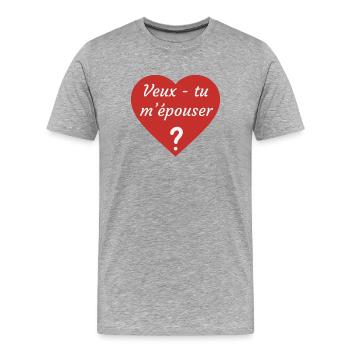 Proposition mariage veux tu m'épouser cœur rouge - T-shirt bio Premium Homme - gris chiné - Devant - Damien (186cm)