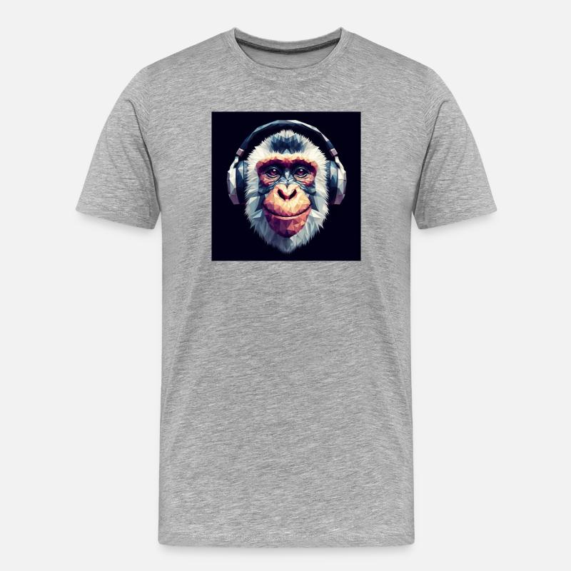 Affe mit Kopfhörer - Männer Premium Bio T-Shirt - Grau meliert