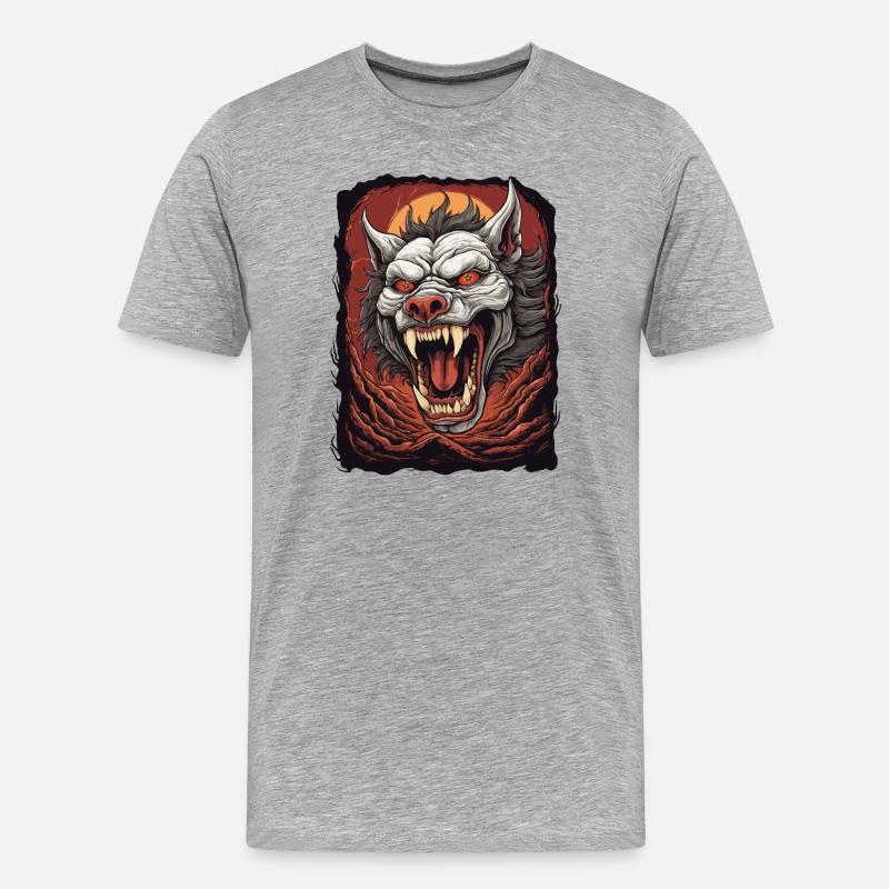 Höllen Dämon Hund - Männer Premium Bio T-Shirt - Grau meliert