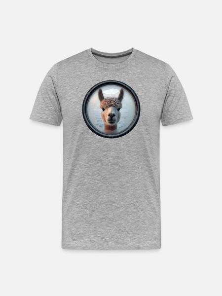 Alpaca looking through a window - Men's Premium Organic T-Shirt - heather grey