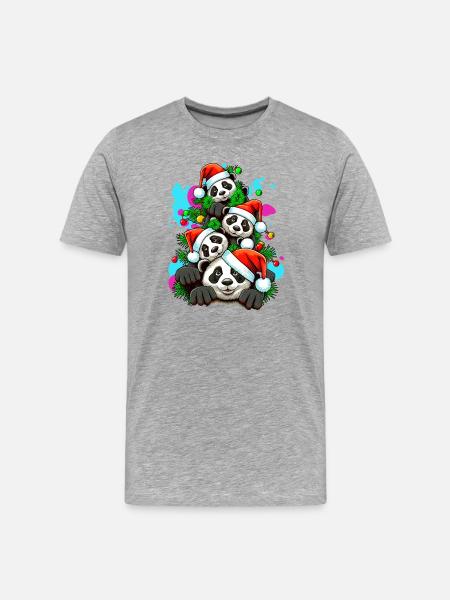 Festive Panda Holiday Celebration - Men's Premium Organic T-Shirt - heather grey