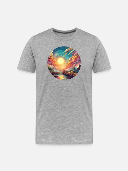 Paisaje colorido Atardecer Sueño Cómic - Camiseta orgánica premium hombre - gris jaspeado