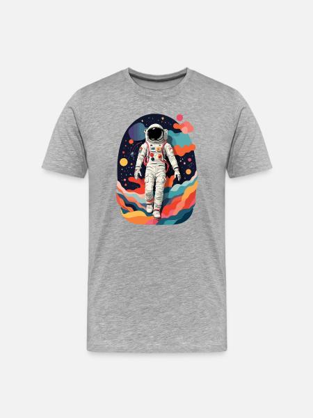 Bunte Astronauten Bild - Männer Premium Bio T-Shirt - Grau meliert