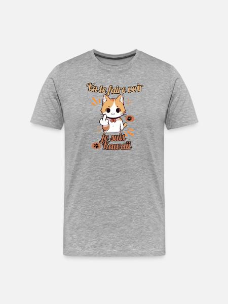 Chat kawaii provocateur - T-shirt bio Premium Homme - gris chiné
