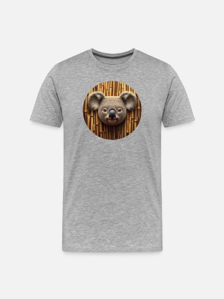 Koala Kopf vor Bambus Wand - Männer Premium Bio T-Shirt - Grau meliert