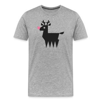 Renne Rudolf logo L noir avec nez rose fluo - T-shirt bio Premium Homme - gris chiné - Devant - Damien (186cm)