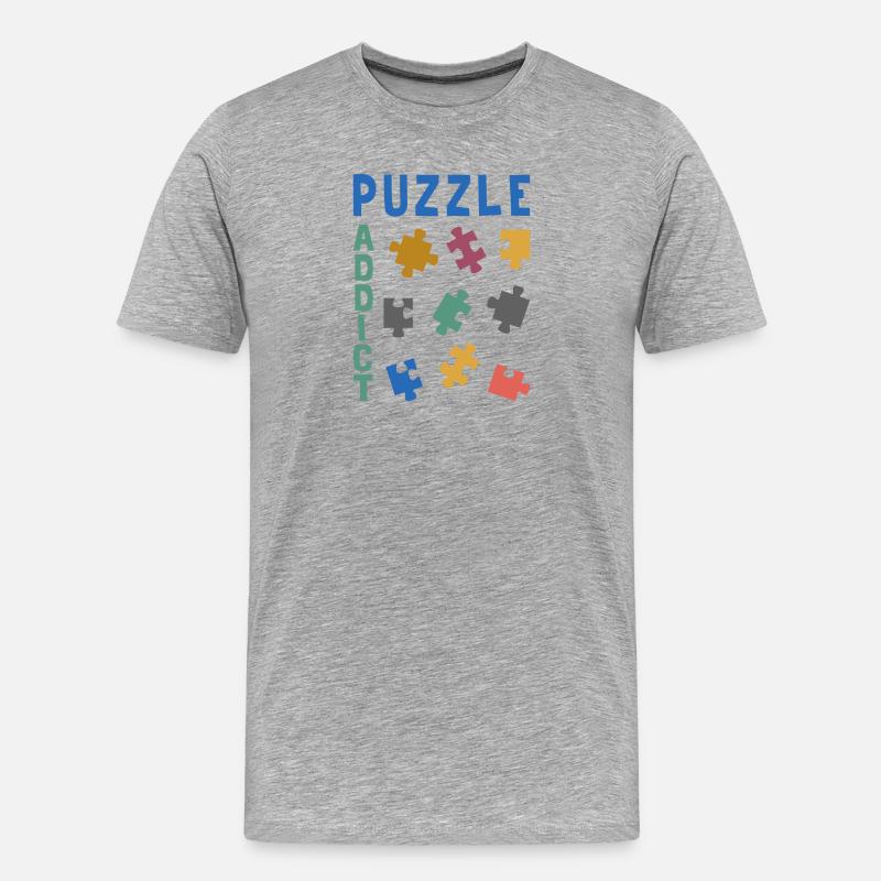 Süchtig nach Puzzles - Männer Premium Bio T-Shirt - Grau meliert