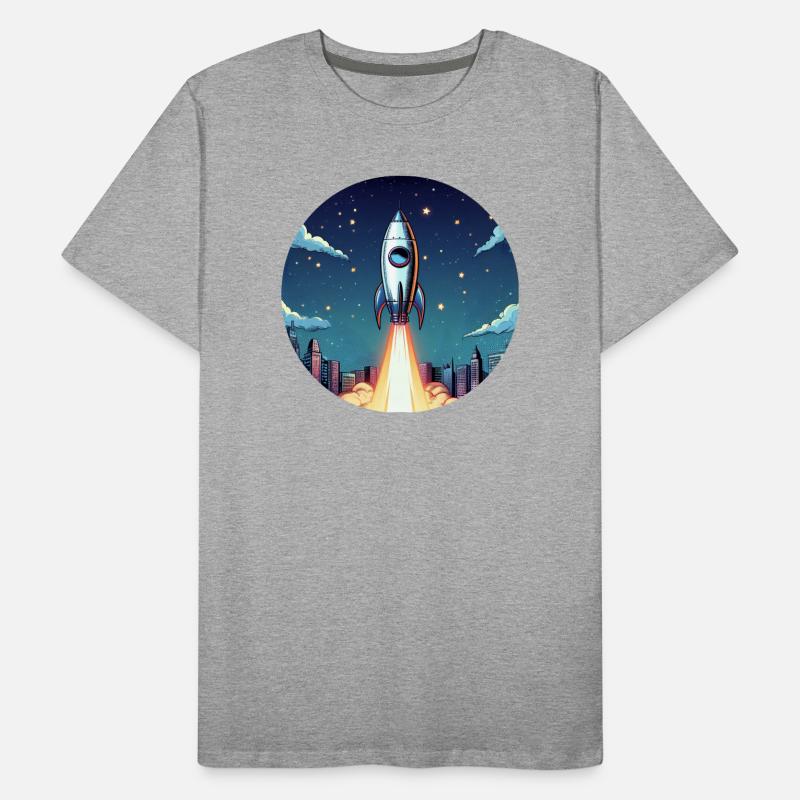 Rocket launch into space in front of night sky in comic style Men's Premium Organic T-Shirt