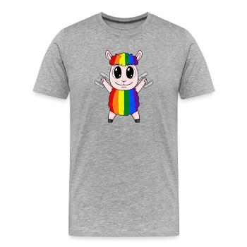 Regenbogen Schaf mit Hanteln - Männer Premium Bio T-Shirt - Grau meliert - Vorne - Damien (186cm)