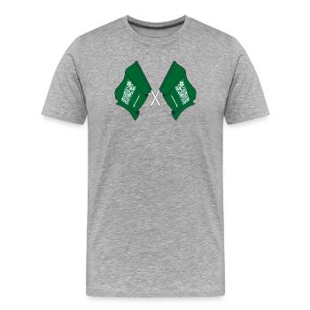 Deux drapeaux Arabie Saoudite - T-shirt bio Premium Homme - gris chiné - Devant - Damien (186cm)
