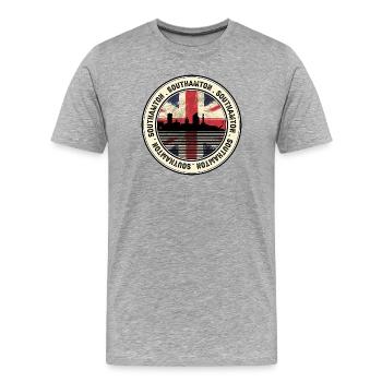 Southampton Skyline Union Jack Seal - Men's Premium Organic T-Shirt - heather grey - Front - Damien (186cm)