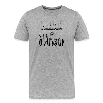Parrain Amour Cœur - T-shirt bio Premium Homme - gris chiné - Devant - Damien (186cm)