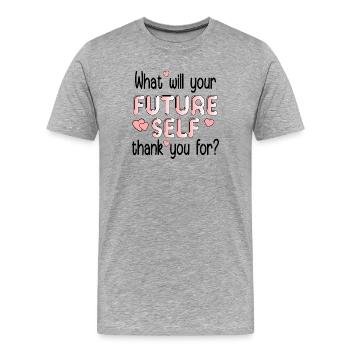 FRAGE ZUKÜNFTIGES SELBSTZITAT - Männer Premium Bio T-Shirt - Grau meliert - Vorne - Damien (186cm)