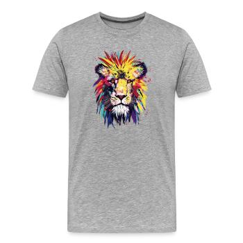 Lion Watercolor - Männer Premium Bio T-Shirt - Grau meliert - Vorne - Damien (186cm)