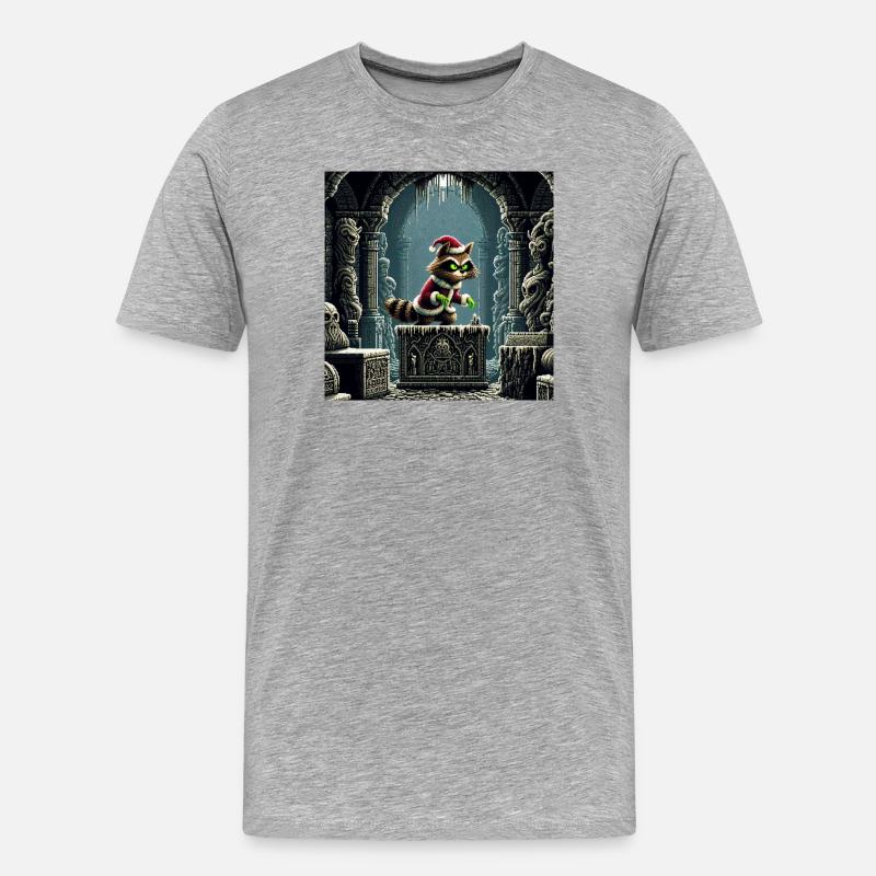 Winterkatze im Dungeonzauber - Männer Premium Bio T-Shirt - Grau meliert