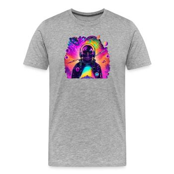 Neon-Astronaut im Regenbogenkosmos - Männer Premium Bio T-Shirt - Grau meliert - Vorne - Damien (186cm)