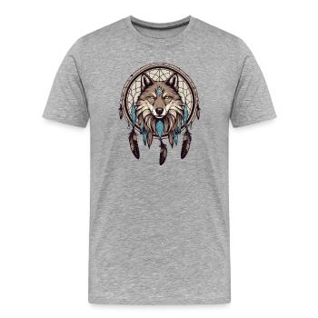 Attrape-rêves avec loup - T-shirt bio Premium Homme - gris chiné - Devant - Damien (186cm)