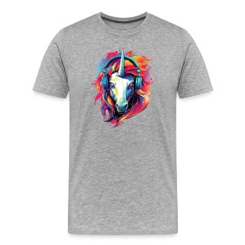 Unicorn with Headphones Music Mythical Beast Unicorns - Men's Premium Organic T-Shirt - heather grey - Front - Damien (186cm)
