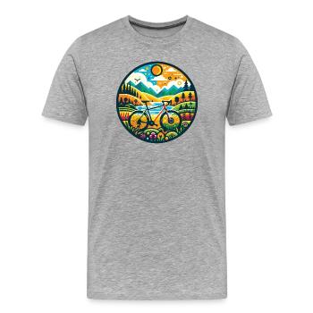 Illustration d’aventure en vélo de gravier - T-shirt bio Premium Homme - gris chiné - Devant - Damien (186cm)