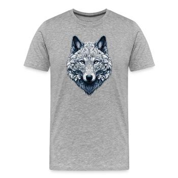 Wolf mit Mandalas verziert - Männer Premium Bio T-Shirt - Grau meliert - Vorne - Damien (186cm)