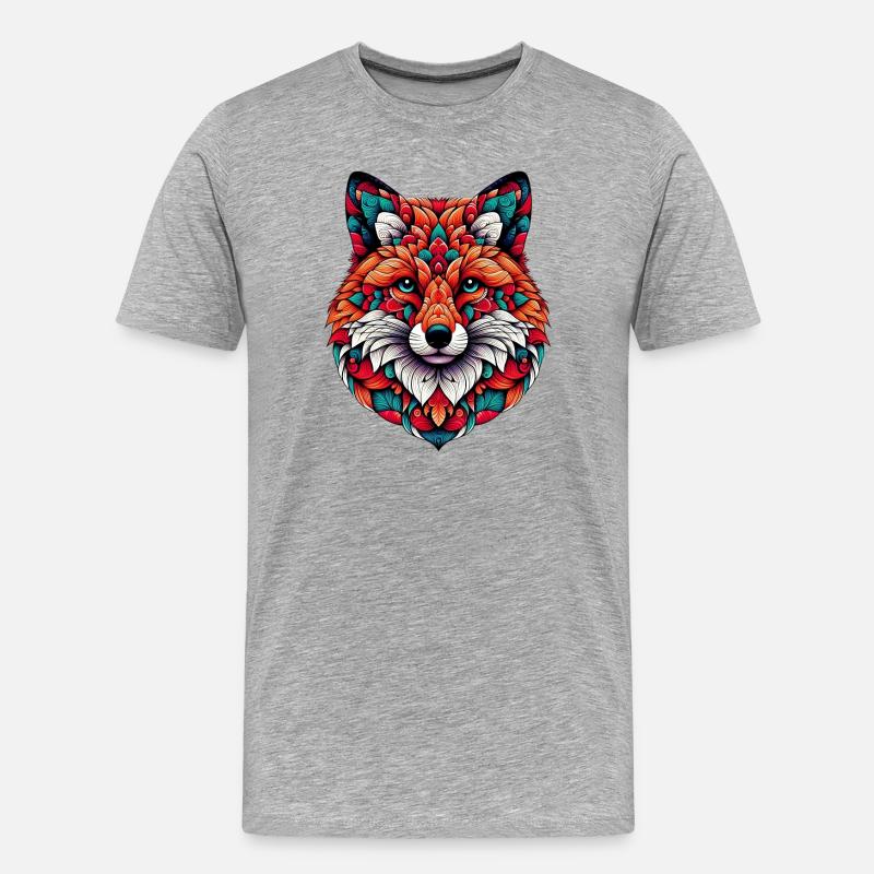 Fuchs mit Mandalas geschmückt - Männer Premium Bio T-Shirt - Grau meliert