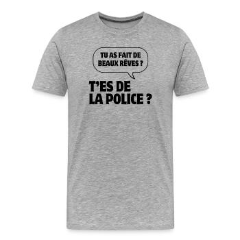 pas du matin, grincheux le matin, police - T-shirt bio Premium Homme - gris chiné - Devant - Damien (186cm)