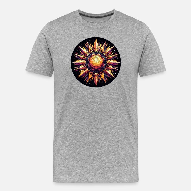Goldene und bunte Sonne Strahlen Polygon - Männer Premium Bio T-Shirt - Grau meliert