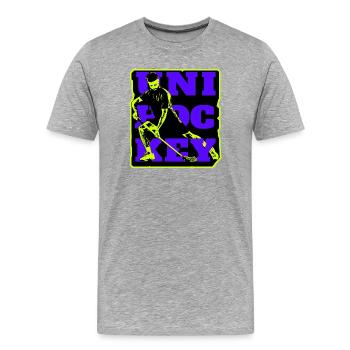Floorball (Ballon de floorball) - T-shirt bio Premium Homme - gris chiné - Devant - Damien (186cm)