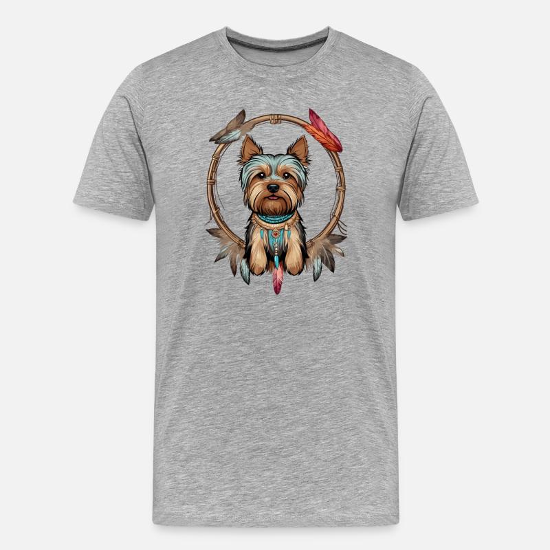 Yorkshire Terrier Traumfänger - Männer Premium Bio T-Shirt - Grau meliert