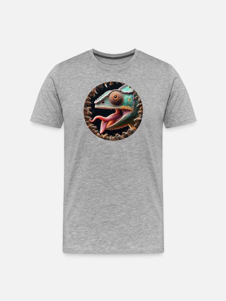 Le caméléon a faim d’insectes - T-shirt bio Premium Homme - gris chiné