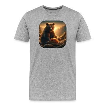 Ours brun assis avec des abeilles en nid d’abeille dans la nature - T-shirt bio Premium Homme - gris chiné - Devant - Damien (186cm)