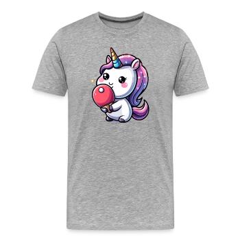Licorne Licorne avec raquette de tennis de table pour - T-shirt bio Premium Homme - gris chiné - Devant - Damien (186cm)