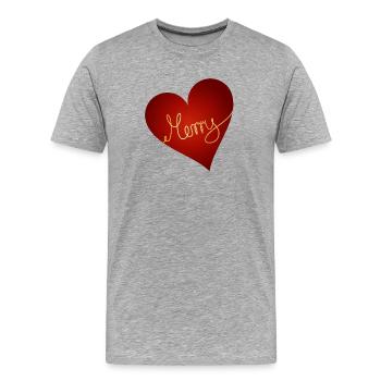 bright red heart with gold-coloured inscription - Men's Premium Organic T-Shirt - heather grey - Front - Damien (186cm)