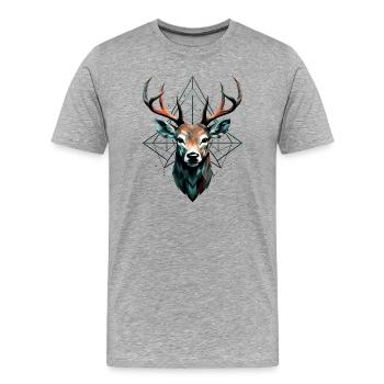 Cerf géométrique avec des motifs géométriques - T-shirt bio Premium Homme - gris chiné - Devant - Damien (186cm)