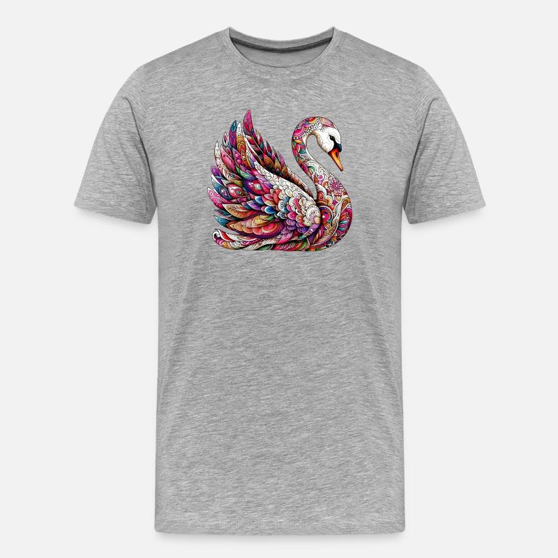 Schwan mit Mandalas verziert - Männer Premium Bio T-Shirt - Grau meliert