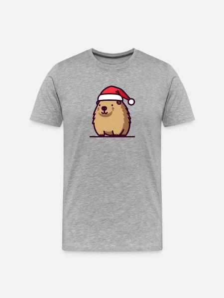 Simpatico capibara di Natale con cappello da Babbo Natale - Maglietta ecologica premium da uomo - grigio melange