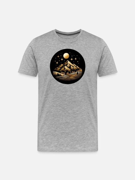 Landscape, Mountain, Nature, Black, Gold - Men's Premium Organic T-Shirt - heather grey