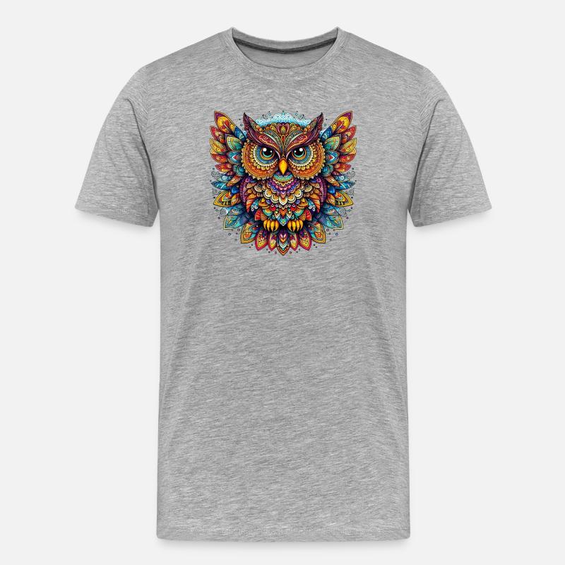 Eule mit Mandalas verziert - Männer Premium Bio T-Shirt - Grau meliert